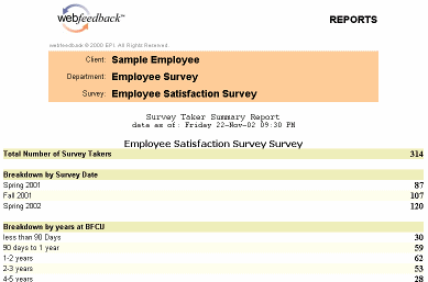 Summary Chart of number of survey takers by year and length of employment